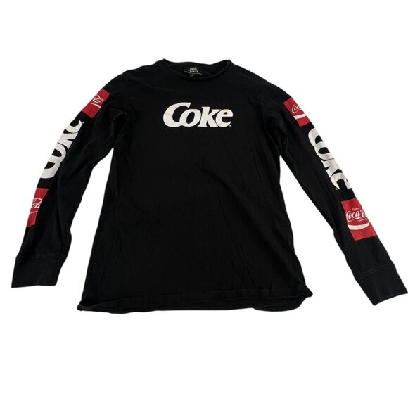 Coca-Cola Pacsun Long Sleeve Graphic Tee Black Red Logo On Sleeves Back Cotton - Picture 1 of 10